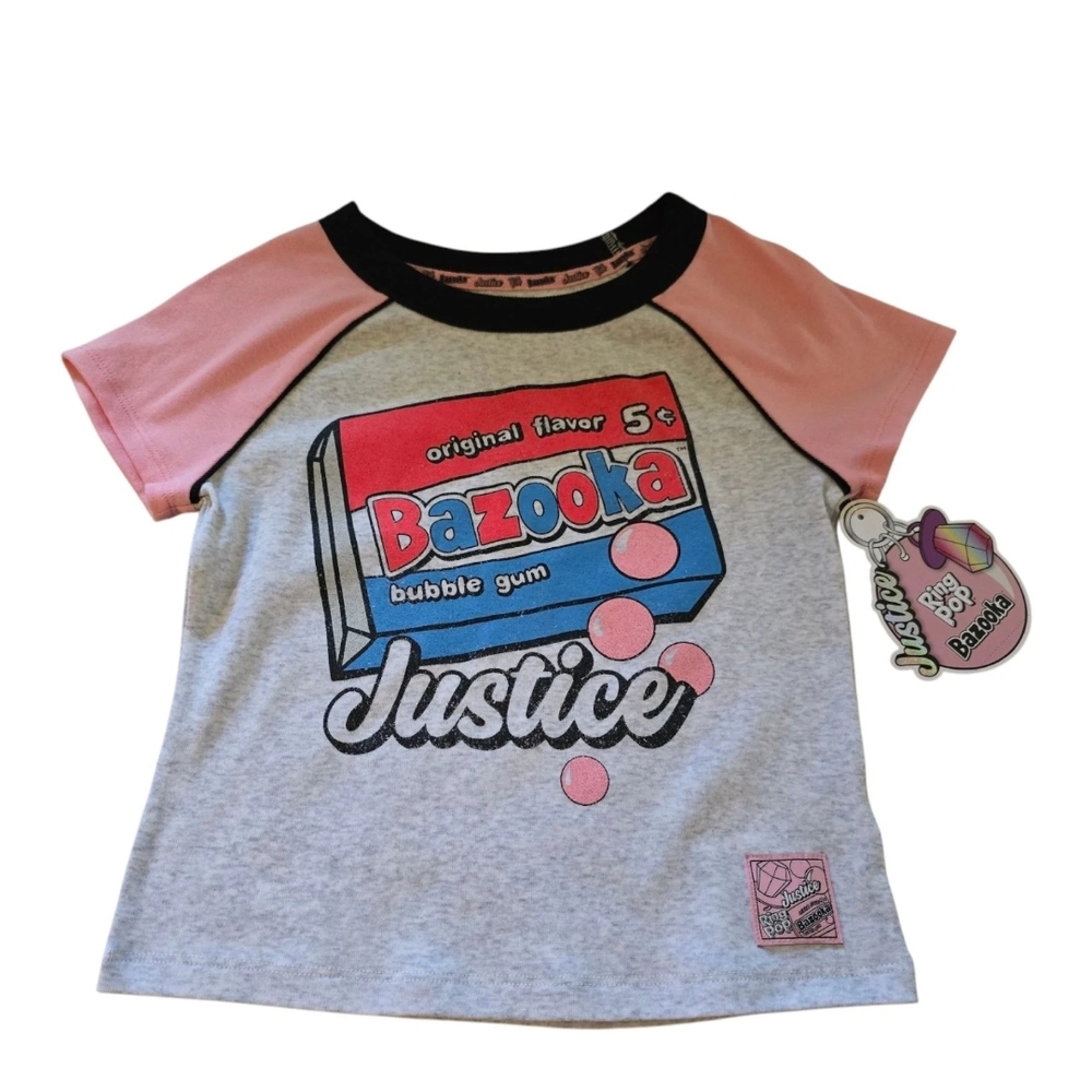 Justice Pink and Gray Short Sleeve Tee with Retro Cassette Design